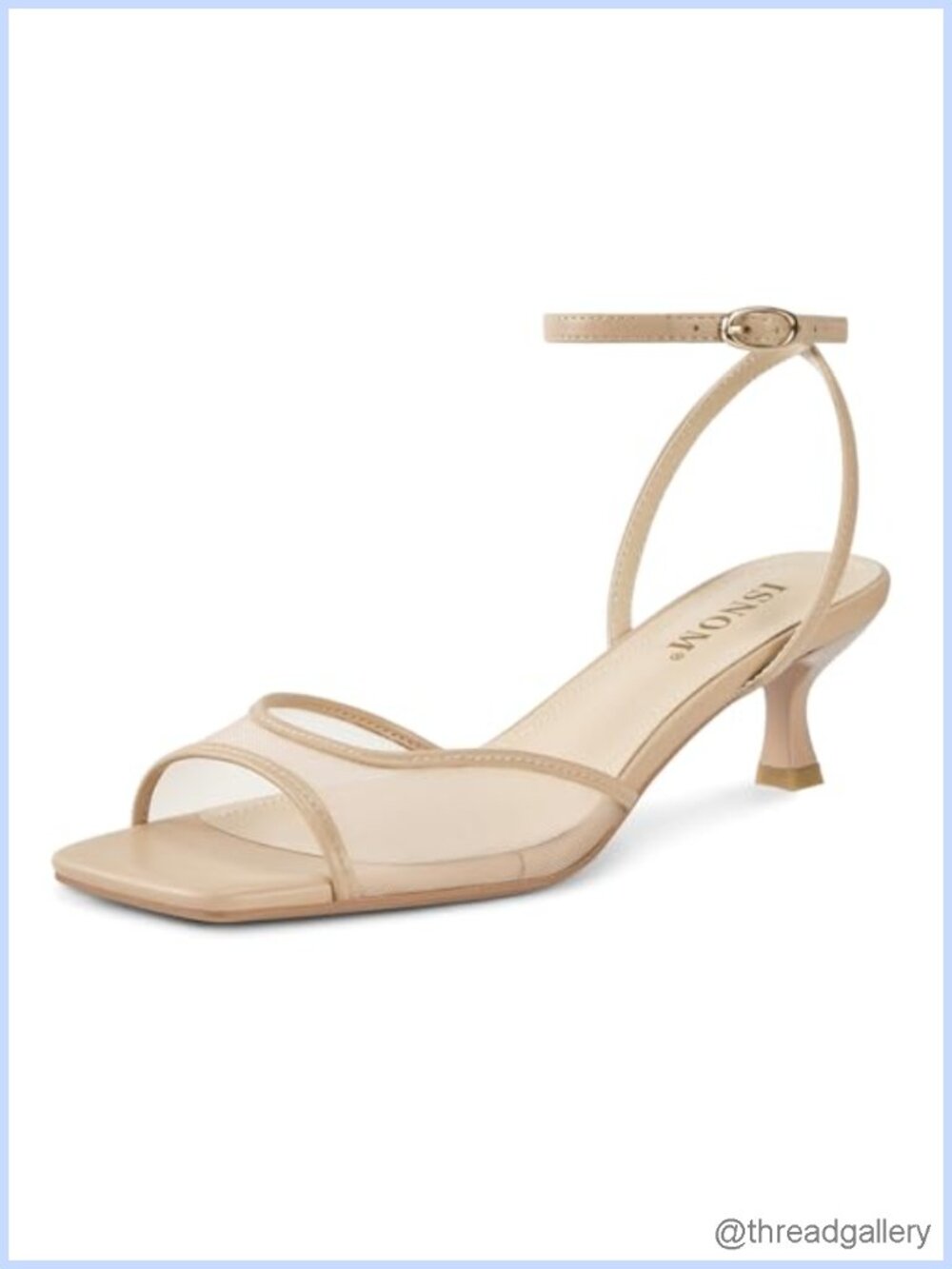 Mesh Square Toe Kitten Heel Sandals Ankle Strap Dress Shoes